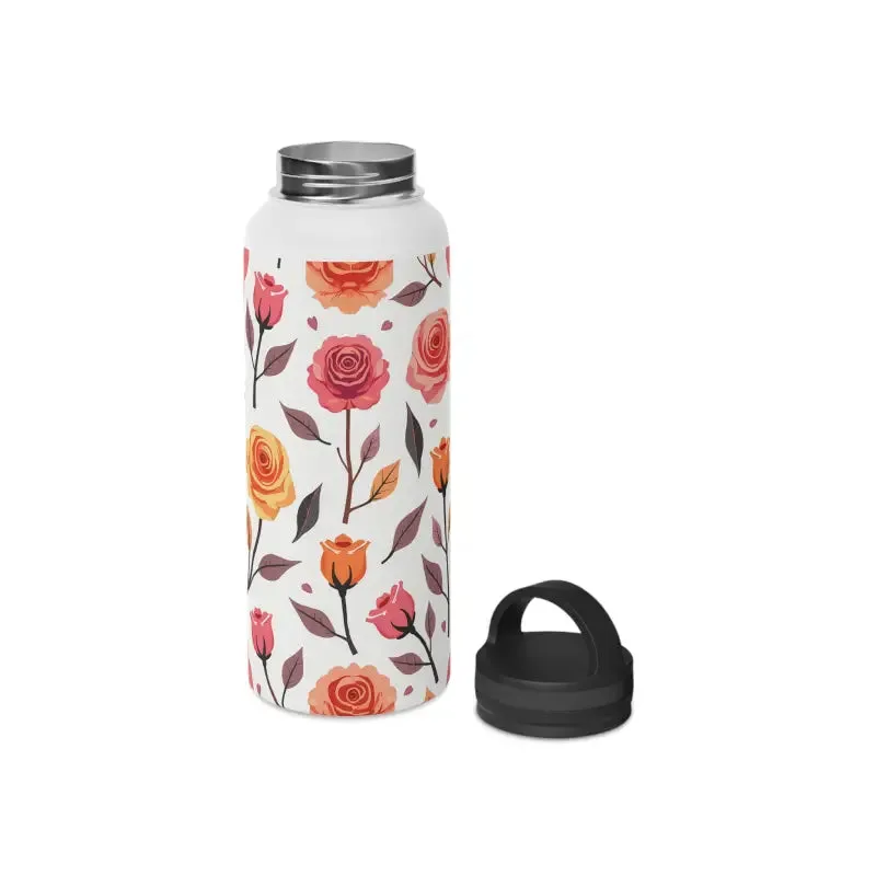 Floral Rose Handle Lid Stainless Steel Water Bottle