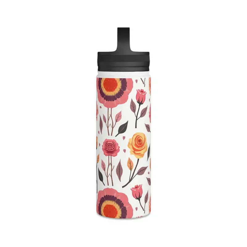Floral Rose Handle Lid Stainless Steel Water Bottle