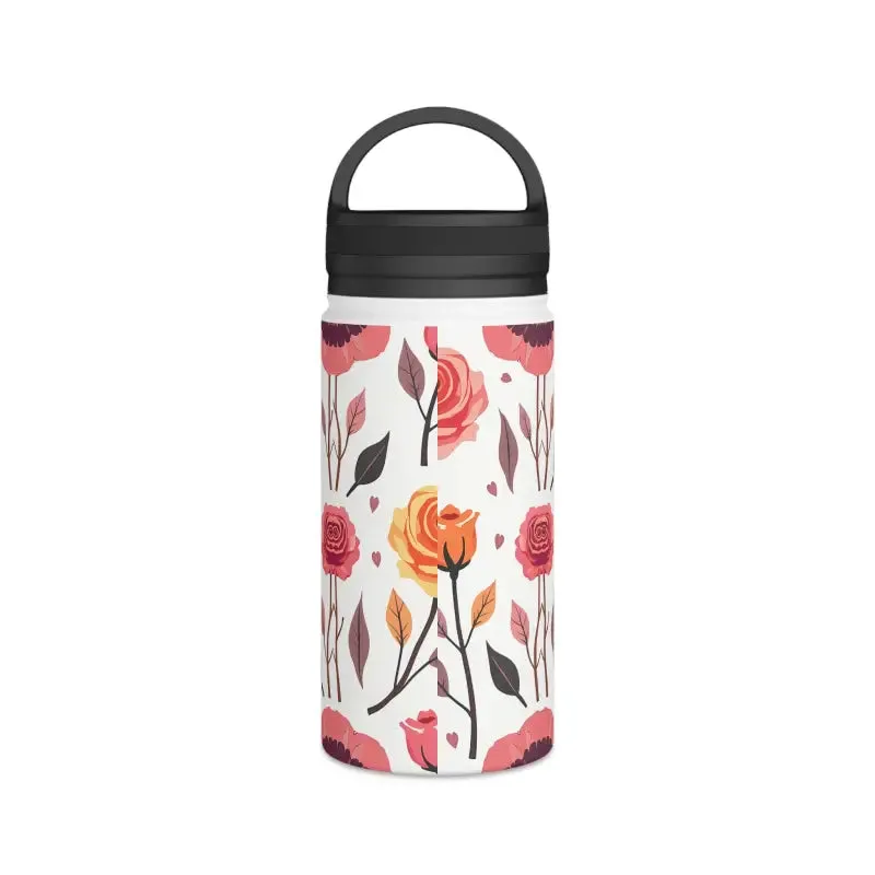 Floral Rose Handle Lid Stainless Steel Water Bottle
