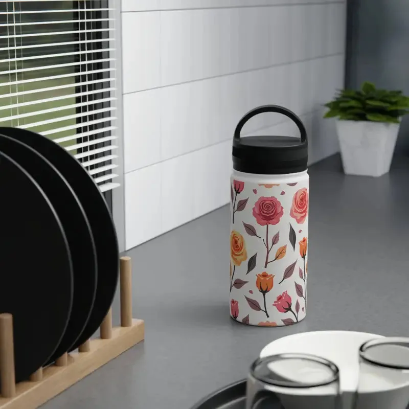Floral Rose Handle Lid Stainless Steel Water Bottle
