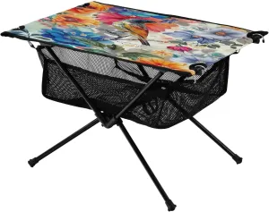 Flower with Colorful Birds Portable Folding Camping Table, Compact Lightweight Beach Table with Carrying Bag for Outdoor Picnics, BBQs, Camp