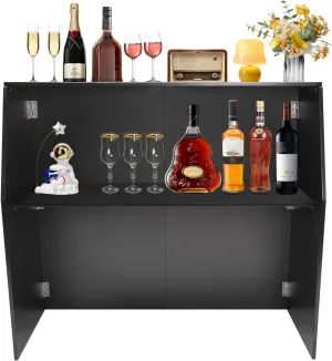 Foldable Event Bar, 42.75" Tall Portable Bar Cabinet Commercial Portable Bar Mobile Bartender Station with Top and Middle Shelves for Events Outdoor Parties Picnics (Black   Black Aluminum Cladding)