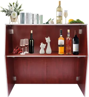 Foldable Event Bar, 42.75" Tall Portable Bar Cabinet Commercial Portable Bar Mobile Bartender Station with Top and Middle Shelves for Events Outdoor Parties Picnics (Brown)