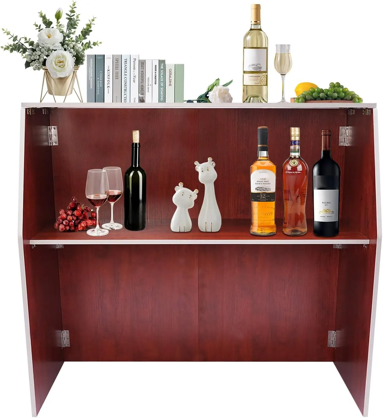 Foldable Event Bar, 42.75" Tall Portable Bar Cabinet Commercial Portable Bar Mobile Bartender Station with Top and Middle Shelves for Events Outdoor Parties Picnics (Brown)