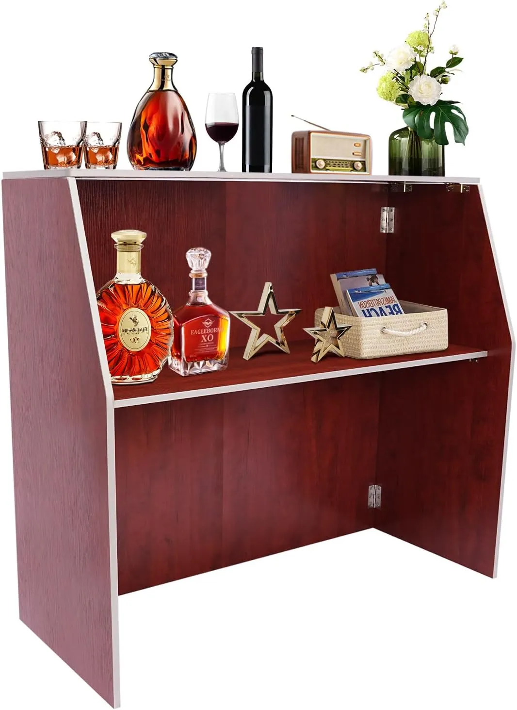 Foldable Event Bar, 42.75" Tall Portable Bar Cabinet Commercial Portable Bar Mobile Bartender Station with Top and Middle Shelves for Events Outdoor Parties Picnics (Brown)