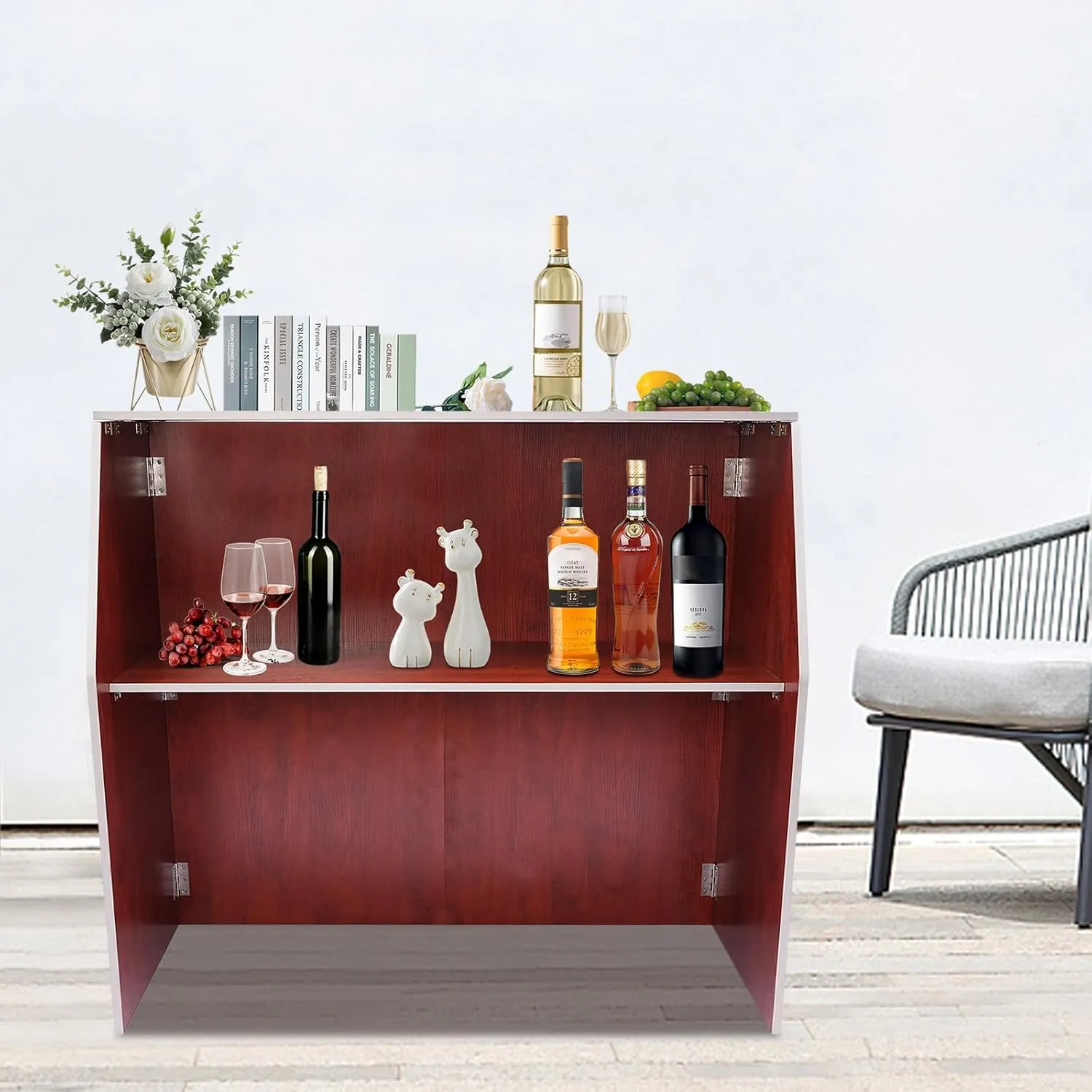 Foldable Event Bar, 42.75" Tall Portable Bar Cabinet Commercial Portable Bar Mobile Bartender Station with Top and Middle Shelves for Events Outdoor Parties Picnics (Brown)