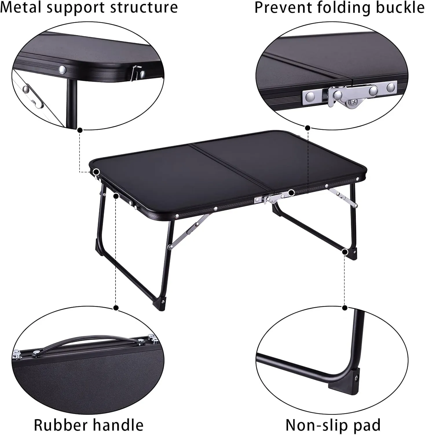 Foldable Laptop Desk, Bed Table for Study & Reading, Portable Mini Picnic Table, Folds in Half with Inner Storage Space
