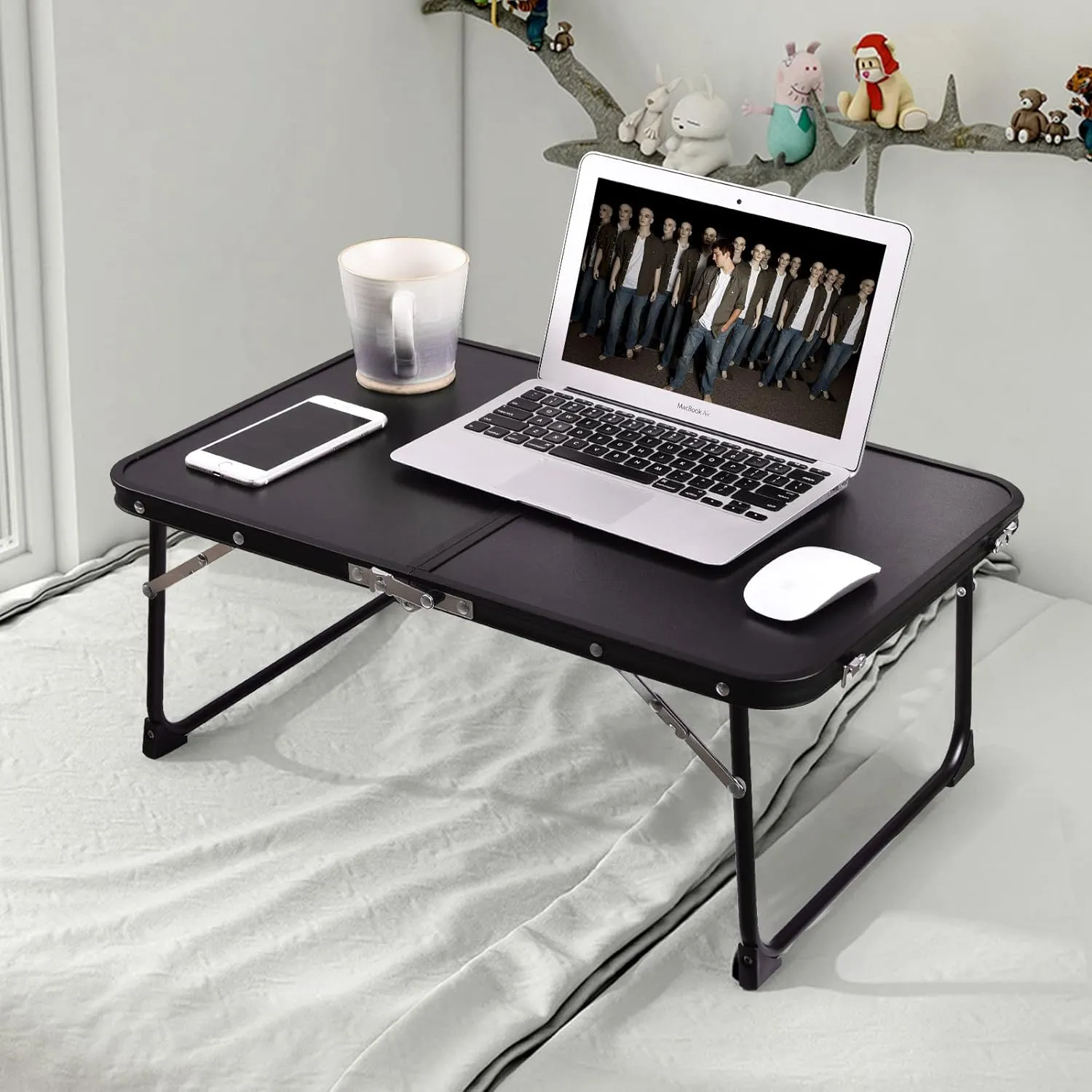 Foldable Laptop Desk, Bed Table for Study & Reading, Portable Mini Picnic Table, Folds in Half with Inner Storage Space