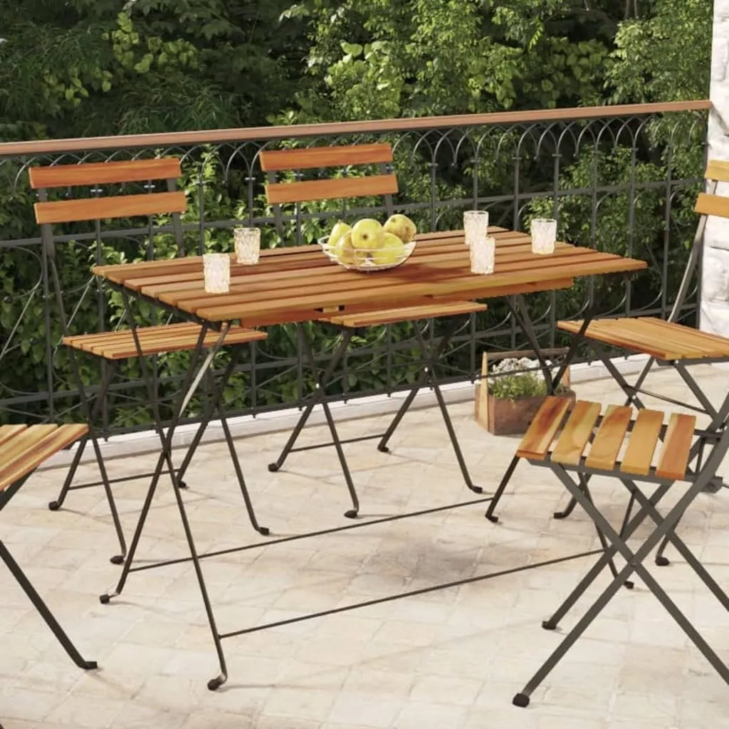 Folding Bistro Table Solid Acacia Wood Steel Frame, Outdoor Camping Dining Table, Portable Side Table for Balcony & Kitchen Furniture - Natural Brown