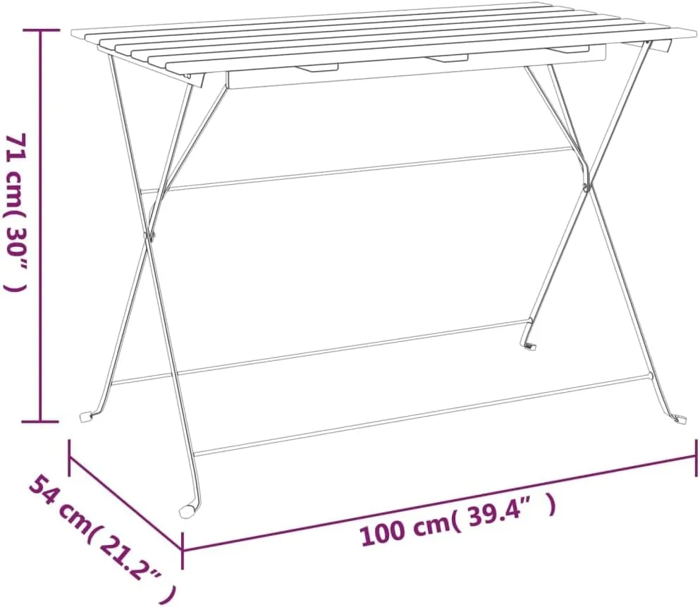 Folding Bistro Table Solid Acacia Wood Steel Frame, Outdoor Camping Dining Table, Portable Side Table for Balcony & Kitchen Furniture - Natural Brown