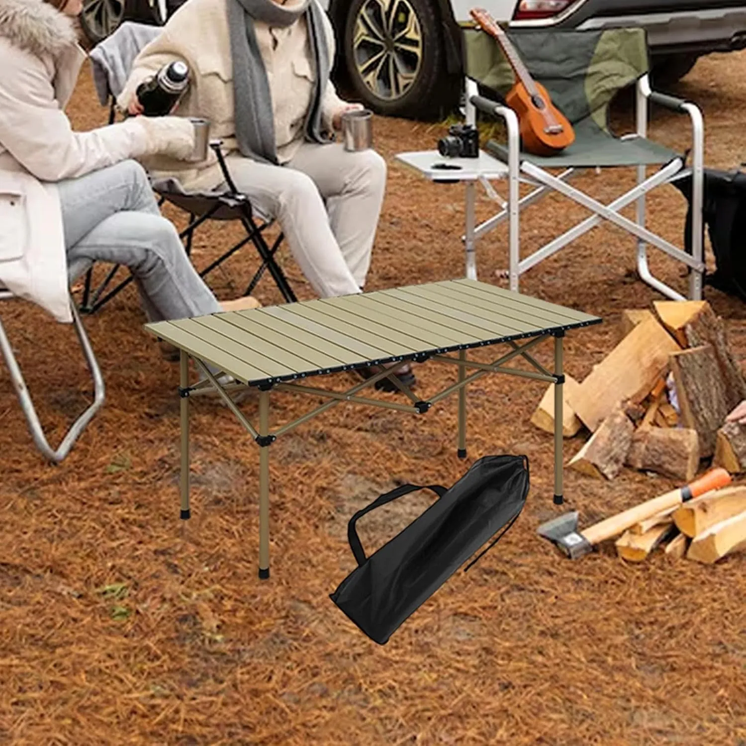 Folding Camping Table 2 to4 Persons Lightweight Foldable Easy to Set up Side Table for Bbqs Hiking Beach Trips Tailgating, Beige