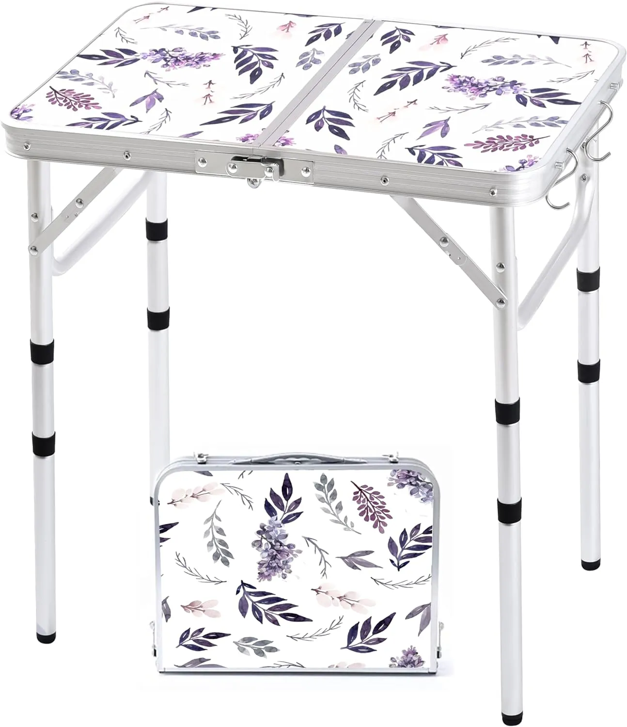 Folding Camping Table 2ft Portable Pinic Table Adjustable Height Small Card Table Aluminum Foldable Lightweight with Carry Handle for Outdoor Indoor Hiking Camp BBQ Beach (Misty Lilac)