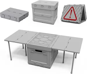 Folding Camping Table, 4-in-1 Camping Storage Box Table, Folding Camping Kitchen Table with Storage Box, Camping Box Table Camping Table Portable Parking Warning Sign for Outdoor Grey