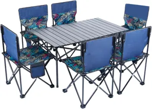 Folding Camping Table and airs Set, Portable Lightweight Picnic Table with Carrying Bag and Aluminium Roll-up Top Ultralight Bea Table airs