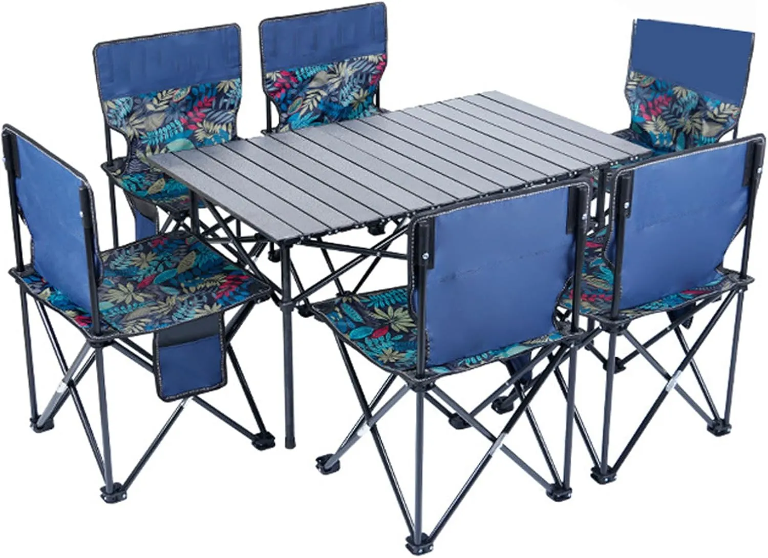Folding Camping Table and airs Set, Portable Lightweight Picnic Table with Carrying Bag and Aluminium Roll-up Top Ultralight Bea Table airs