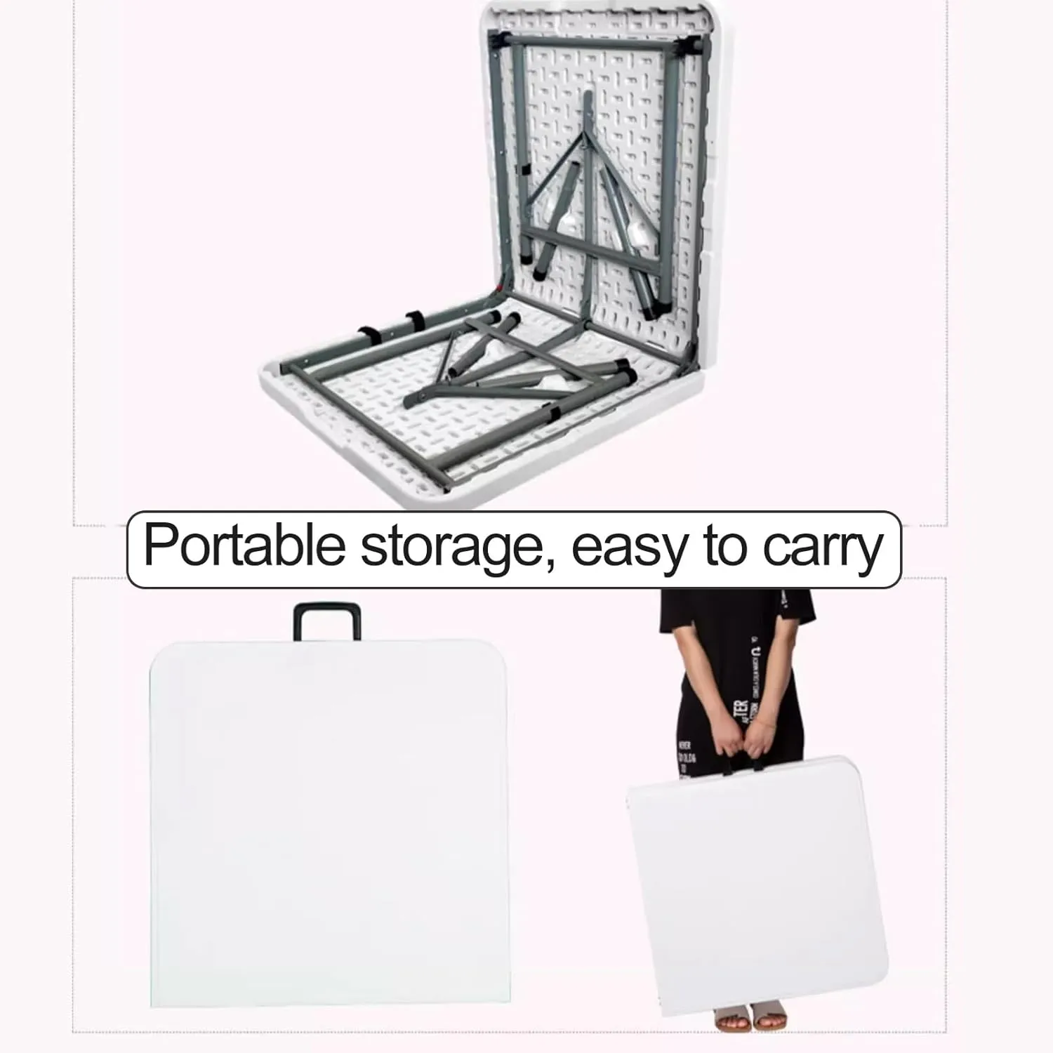 Folding Camping Table for Outdoor, Compact and Portable Picnic Table for Grill, Plastic Office Table for Party, Wedding, Kitchen, BBQ, Easy for Storage