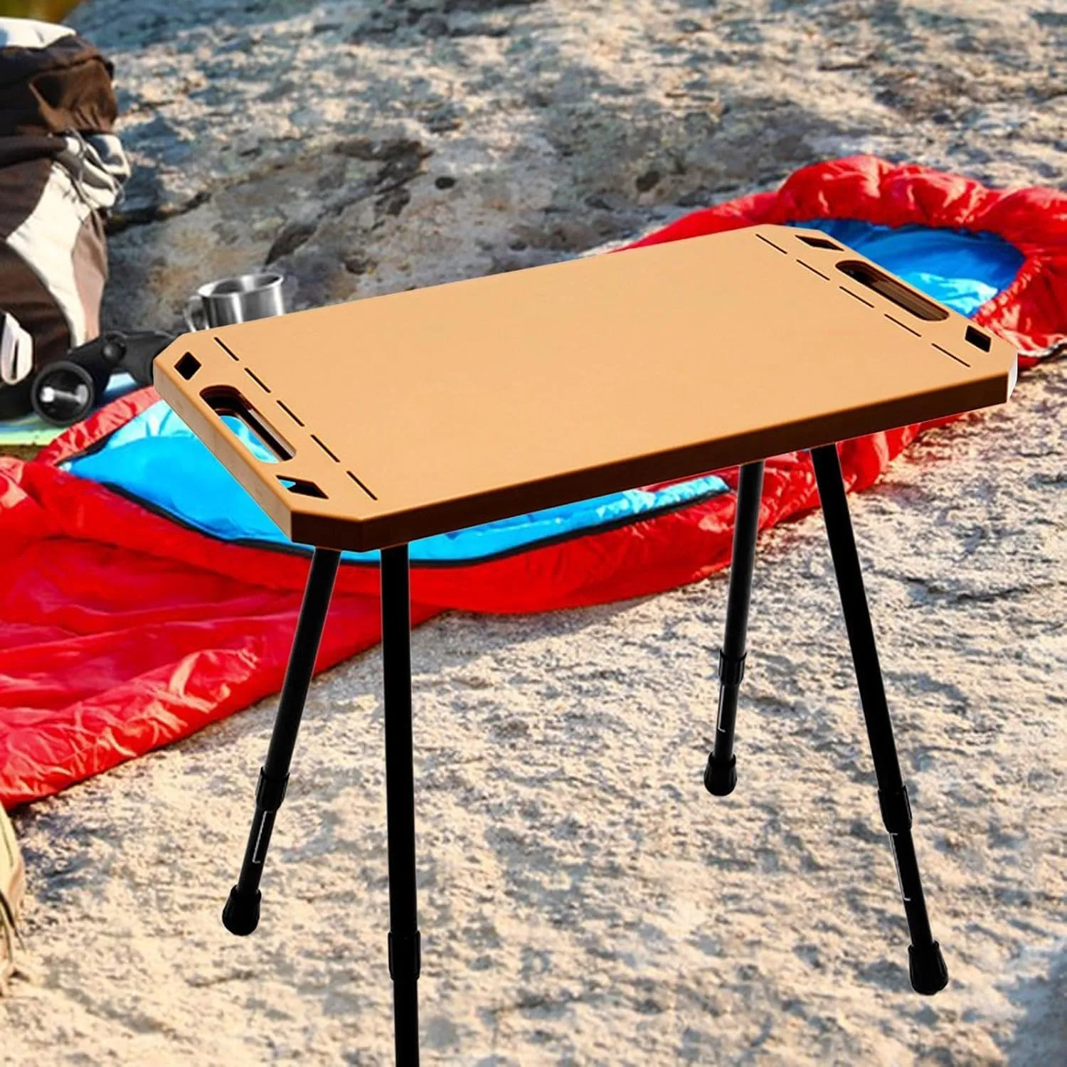 Folding Camping Table Furniture Removable Adjustable Height Picnic Table Outdoor Table for Travel Yard Patio Gardening Picnic, Khaki