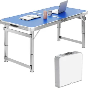 Folding Camping Table Portable Adjustable Height Aluminum Folding Beach Table for Indoor Outdoor Picnic Backyard(Blue,120 * 60cm)