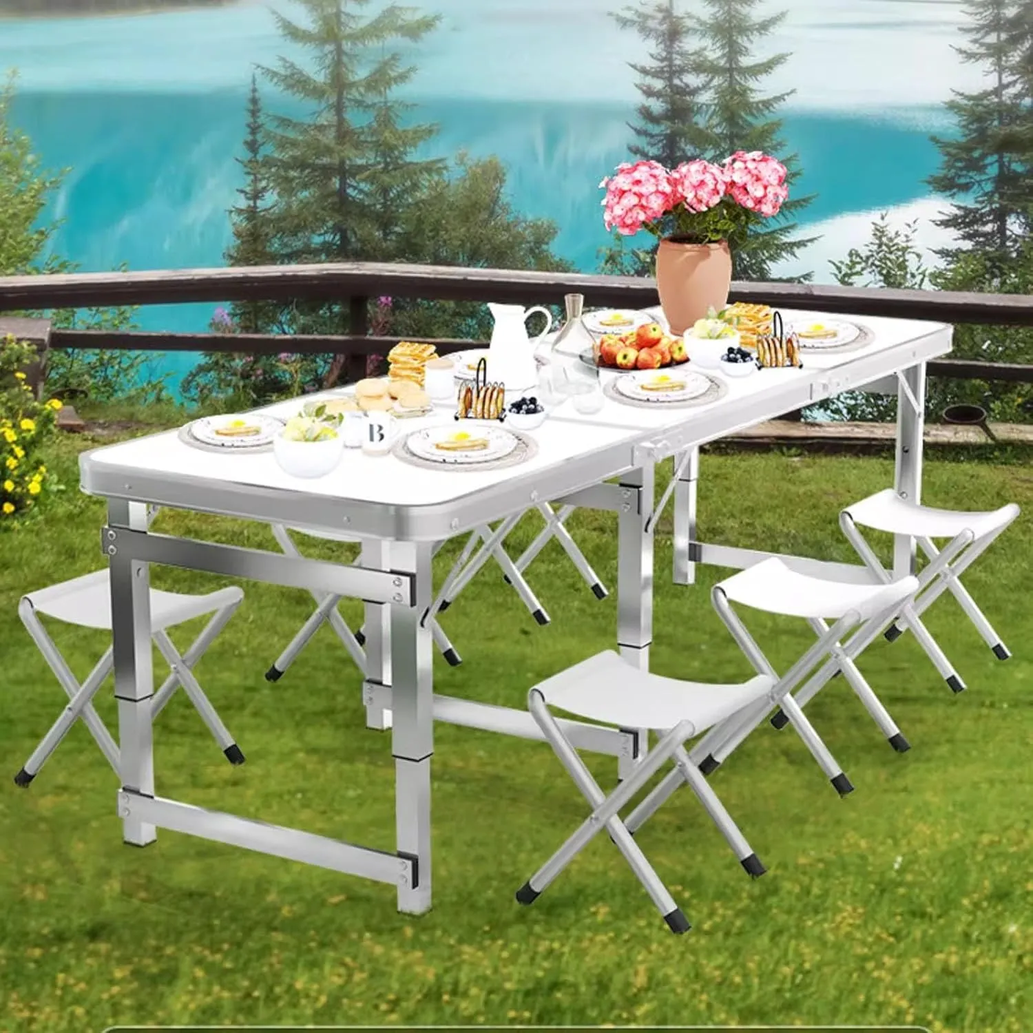 Folding Camping Table Portable Adjustable Height Aluminum Folding Beach Table for Indoor Outdoor Picnic Backyard(Blue,120 * 60cm)