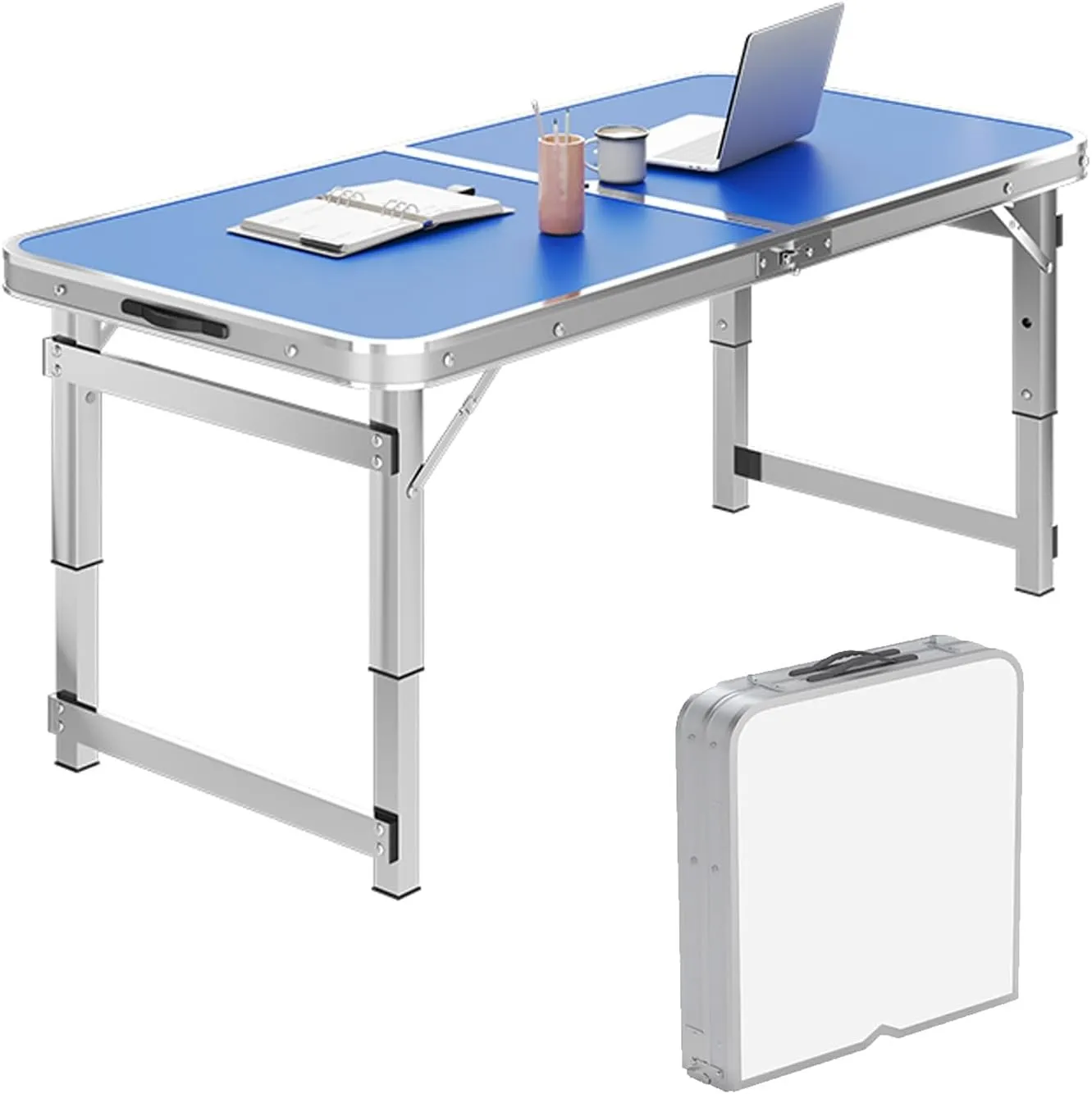 Folding Camping Table Portable Adjustable Height Aluminum Folding Beach Table for Indoor Outdoor Picnic Backyard(Blue,120 * 60cm)