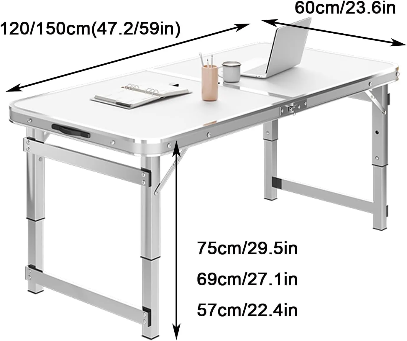 Folding Camping Table Portable Adjustable Height Aluminum Folding Beach Table for Indoor Outdoor Picnic Backyard(Blue,120 * 60cm)