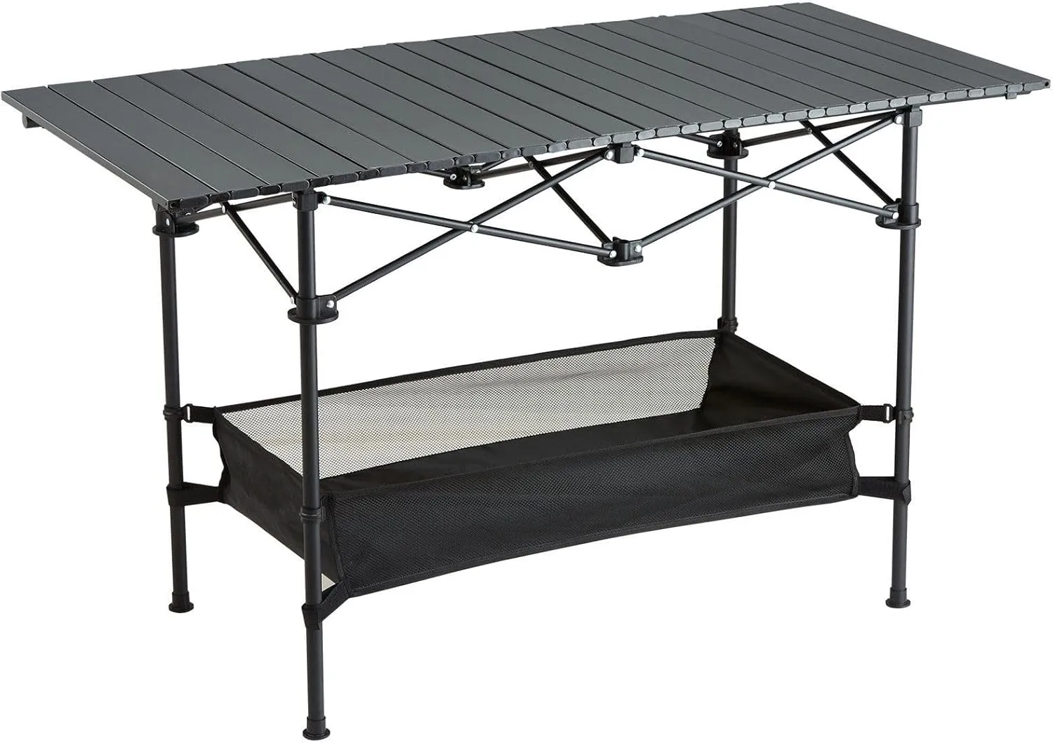 Folding Camping Table, Portable Aluminum Roll-up Table with Large Storage and Carry Bag, Lightweight Fold Up Tables for Camping, Party, Backyard, BBQ, Black