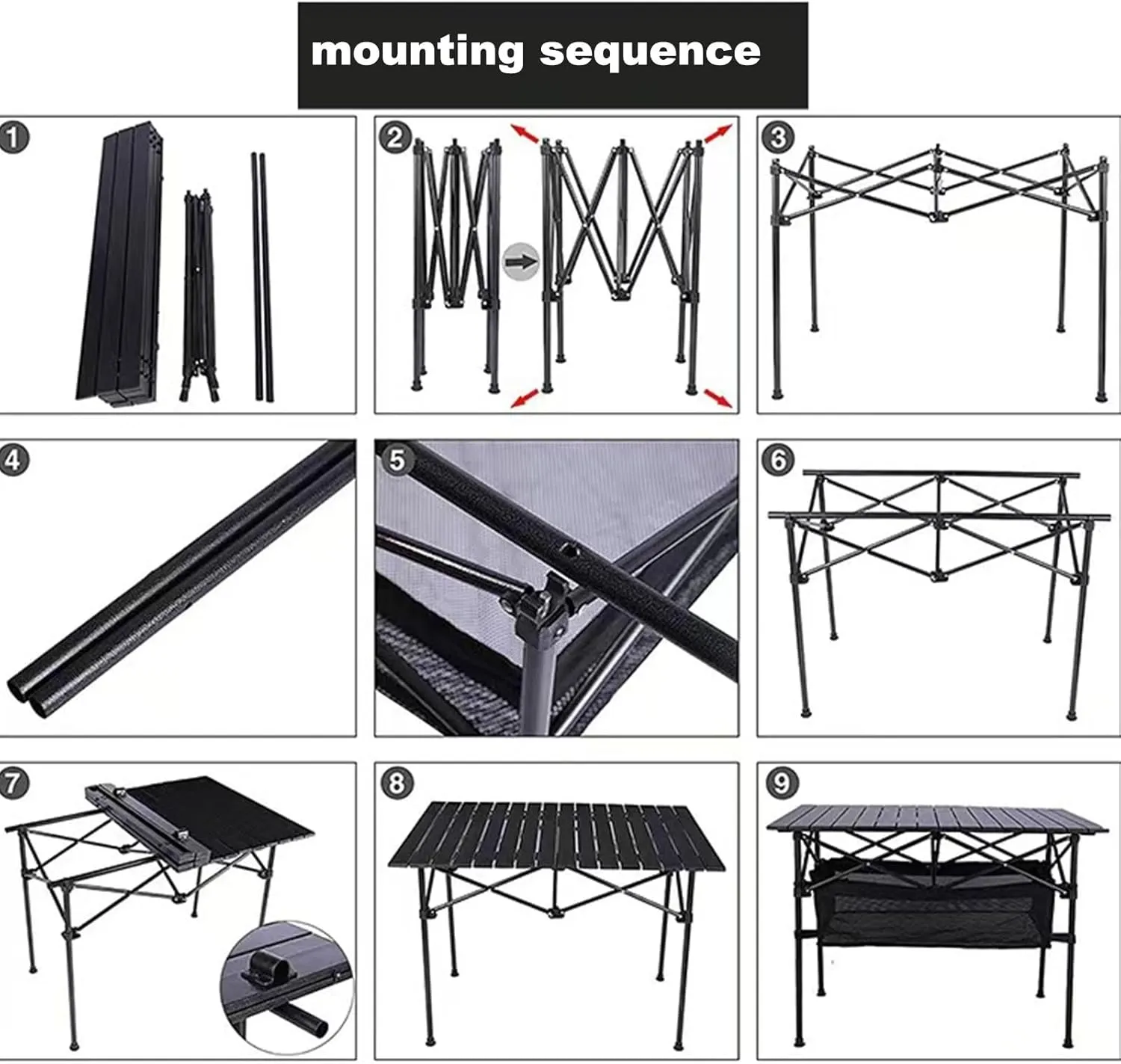 Folding Camping Table Portable Carbon Steel Folding Table, Lightweight Portable Camping Table, with Carrying Bag and Net Pockets, for Outdoor, Camping, Picnic(Brown,53 * 50 * 80cm)