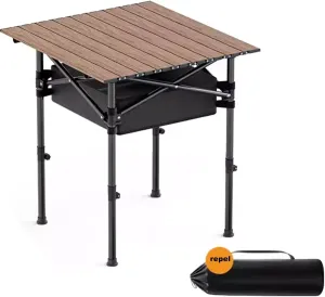 Folding Camping Table Portable Carbon Steel Folding Table, Lightweight Portable Camping Table, with Carrying Bag and Net Pockets, for Outdoor, Camping, Picnic(Brown,53 * 50 * 80cm)