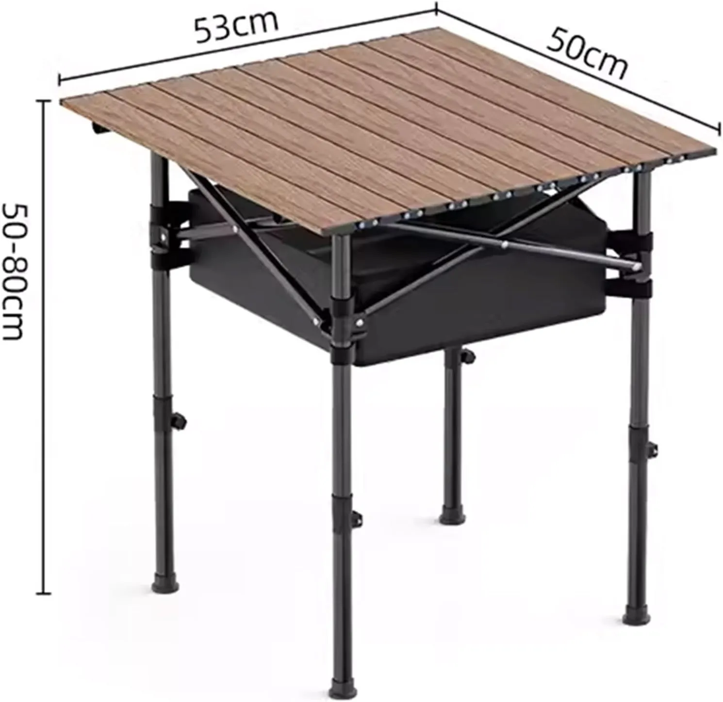 Folding Camping Table Portable Carbon Steel Folding Table, Lightweight Portable Camping Table, with Carrying Bag and Net Pockets, for Outdoor, Camping, Picnic(Brown,53 * 50 * 80cm)