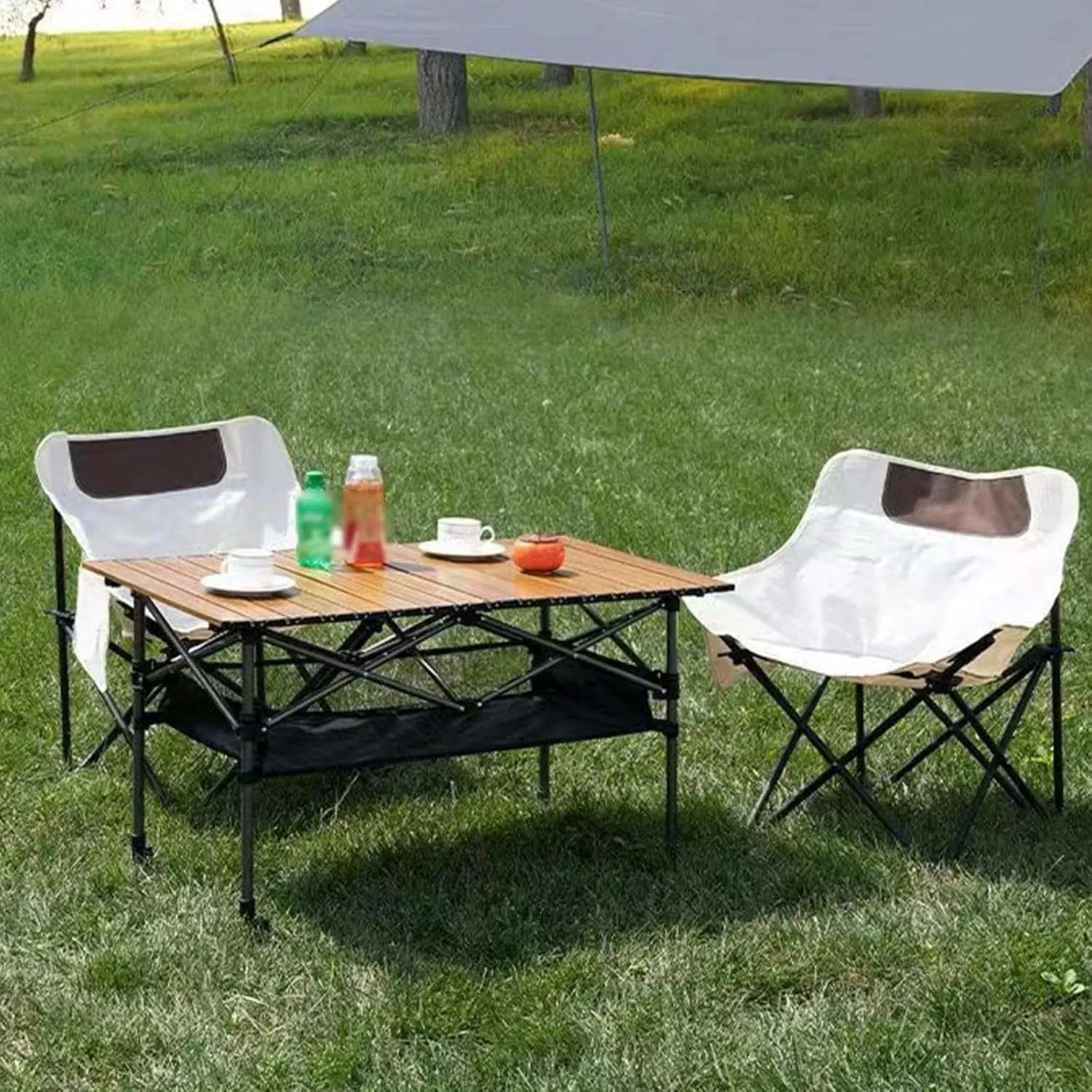 Folding Camping Table Portable Carbon Steel Folding Table, Lightweight Portable Camping Table, with Carrying Bag and Net Pockets, for Outdoor, Camping, Picnic(Brown,53 * 50 * 80cm)