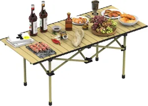 Folding Camping Table, Portable Upgraded Carbon Steel Table with Carry Bag Heavy Duty, Lightweight Foldable Camp Table for Outdoor, Large Table for Picnic Barbecue Grill Beach Patio, 4-6 Person