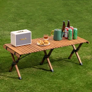 Folding Camping Table, Portable Wooden Picnic Table with Carry Bag for Outdoor, Multi-Purpose Roll-Up Travel Camping Table for Beach, Backyards, BBQ and Party(Size:60x45x43cm,Color:Vi