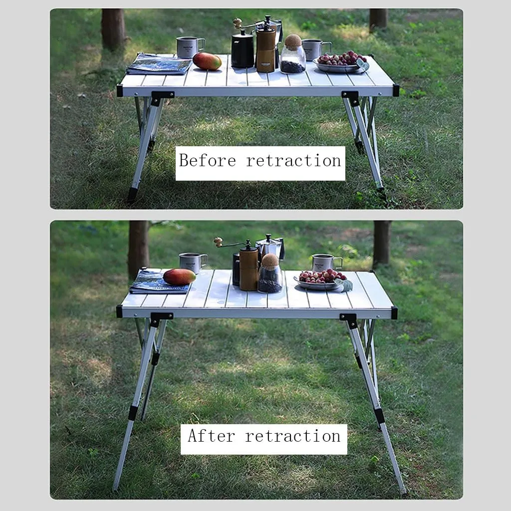 Folding Camping Table Roll-Up Aluminum Portable Beach Table Adjustable Height Picnic Table