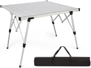 Folding Camping Table Roll-Up Aluminum Portable Beach Table Adjustable Height Picnic Table