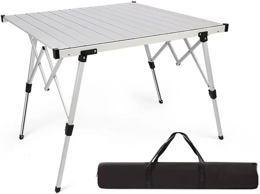Folding Camping Table Roll-Up Aluminum Portable Beach Table Adjustable Height Picnic Table