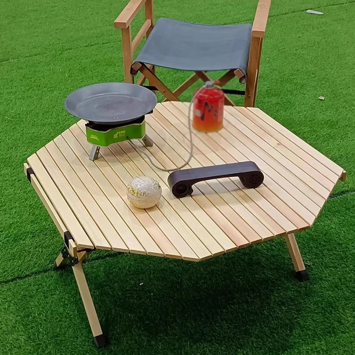 Folding Camping Table with Seats Sturdy and Stable, Portable Camping Table for 4 Made of Wood, Roll Up Tall Outdoor Portable Table for Picnic Backyard Beach(Brown)