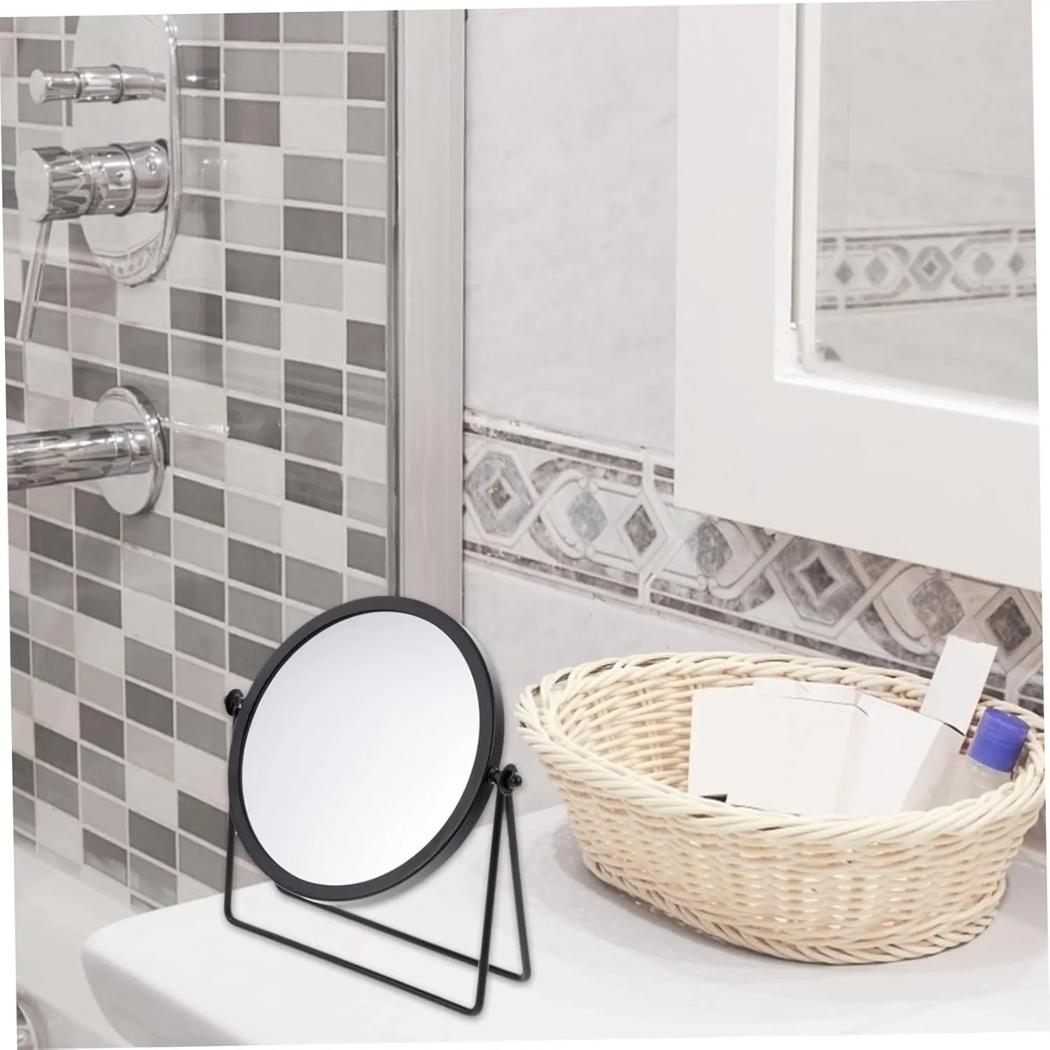 Folding Mirror Vanity Round Makeup Mirror Swivel Black for Women's Beauty Care Desk Use
