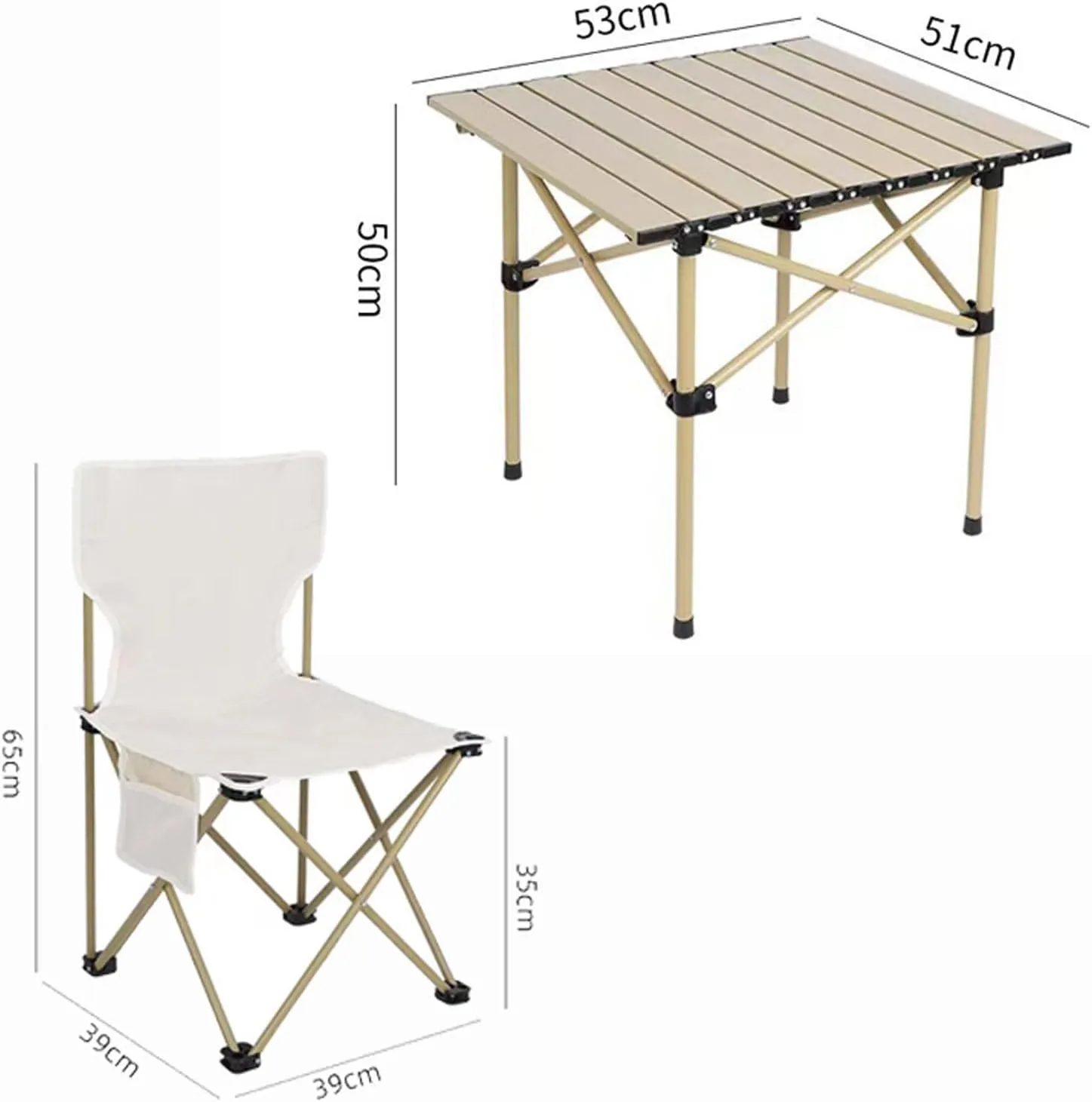 Folding Outdoor Camping Picnic Tables and Chairs, Carbon Steel Foldable Roll-up Table Top Small Table, Portable Fishing Chair Set, Easy to Assemble