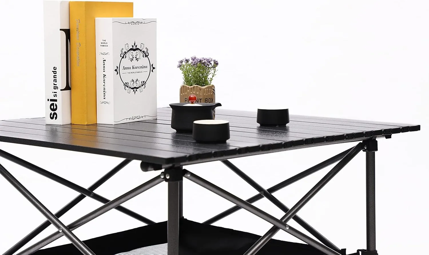 Folding Outdoor Camping Table with Carrying Bag, Lightweight Aluminum Roll-up Square Table 27.56" L*27.56" W*27.56" H Black