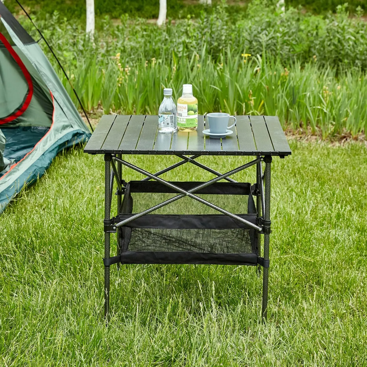 Folding Outdoor Camping Table with Carrying Bag, Lightweight Aluminum Roll-up Square Table 27.56" L*27.56" W*27.56" H Black