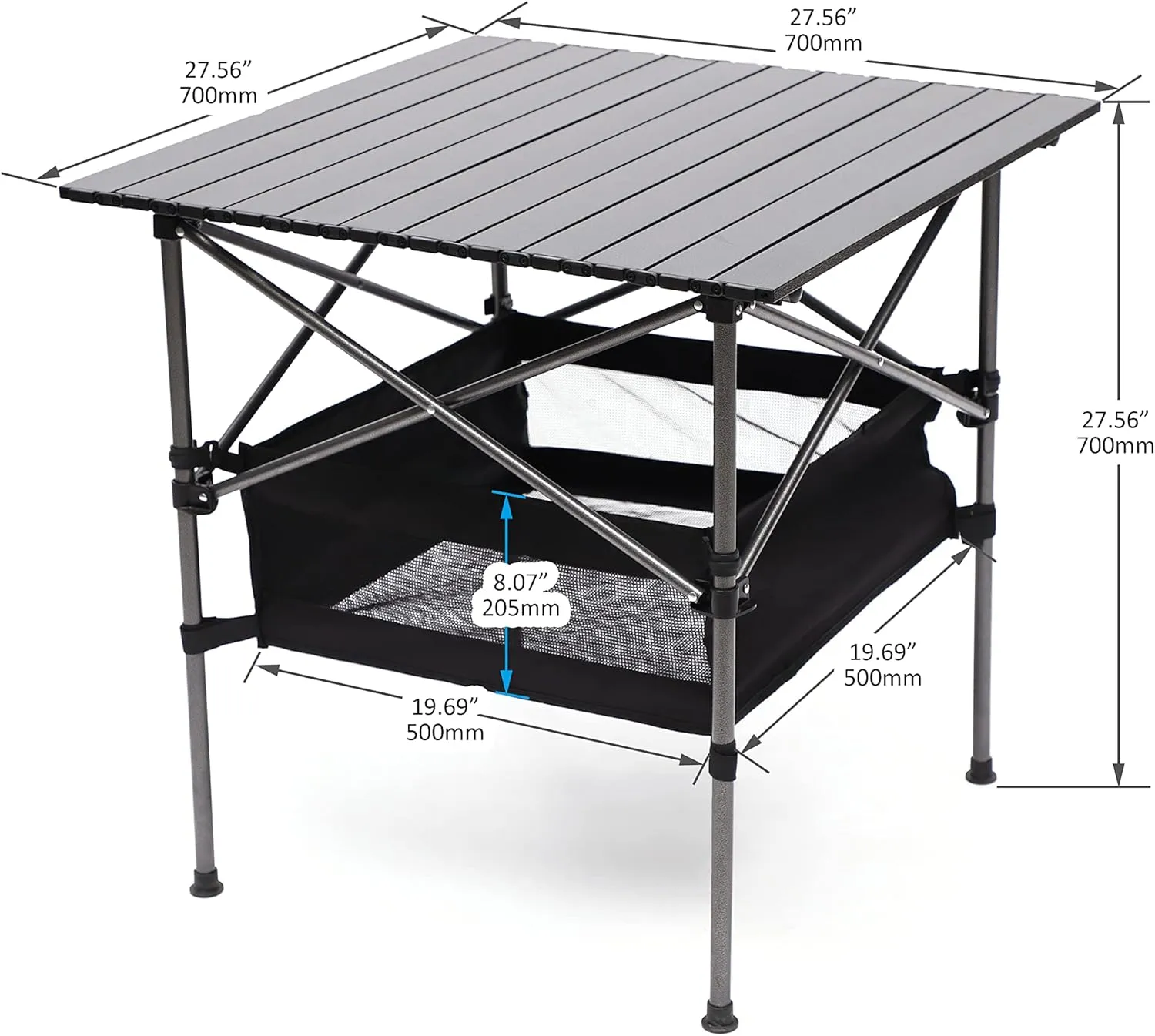 Folding Outdoor Camping Table with Carrying Bag, Lightweight Aluminum Roll-up Square Table 27.56" L*27.56" W*27.56" H Black