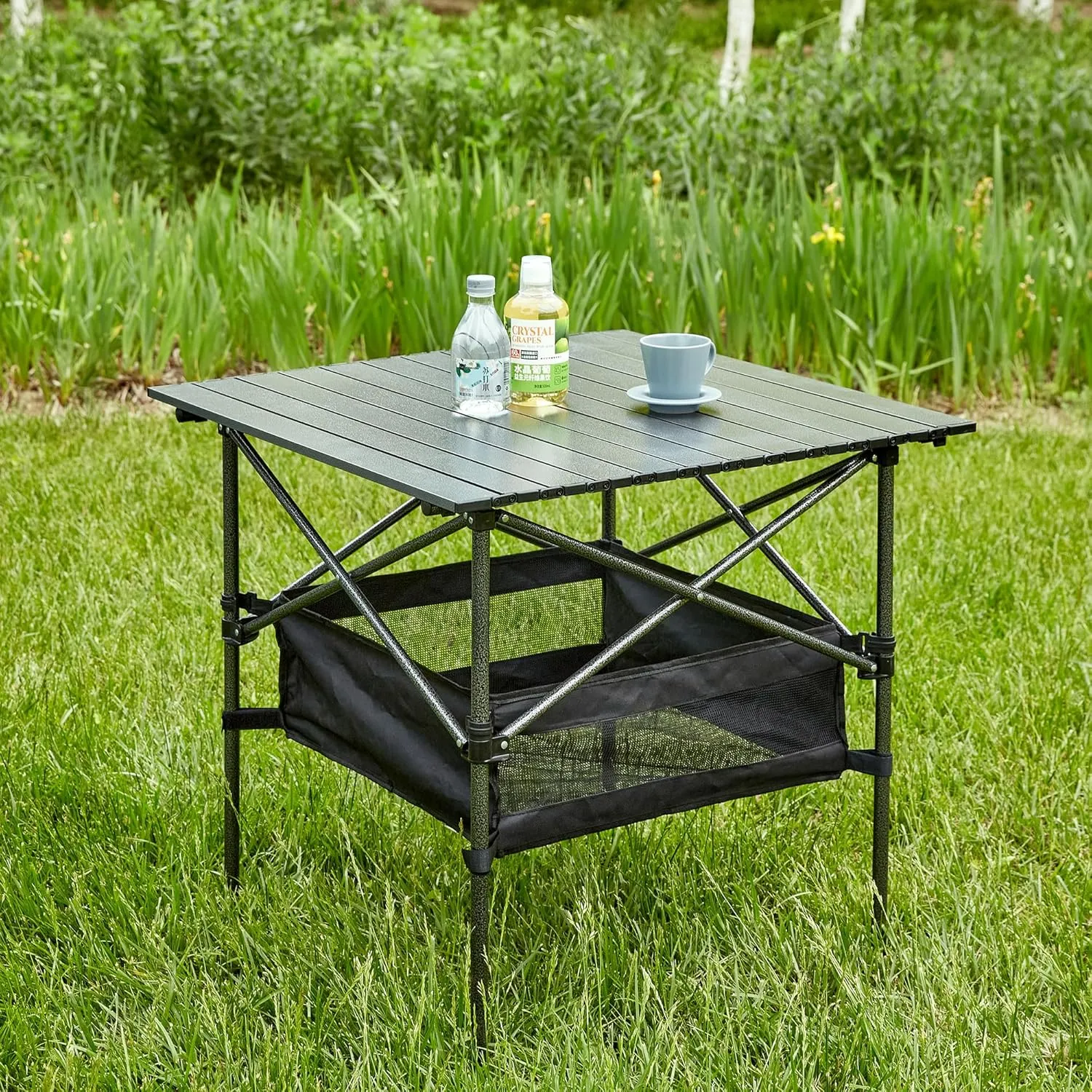 Folding Outdoor Camping Table with Carrying Bag, Lightweight Aluminum Roll-up Square Table 27.56" L*27.56" W*27.56" H Black