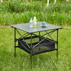 Folding Outdoor Camping Table with Carrying Bag, Lightweight Aluminum Roll-up Square Table 27.56" L*27.56" W*27.56" H Black