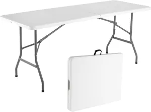 Folding Table 6ft, Portable Fold-in-Half Utility Table for Party, Camping, Picnic, Banquet, Card, Wedding, Kitchen, BBQ - White