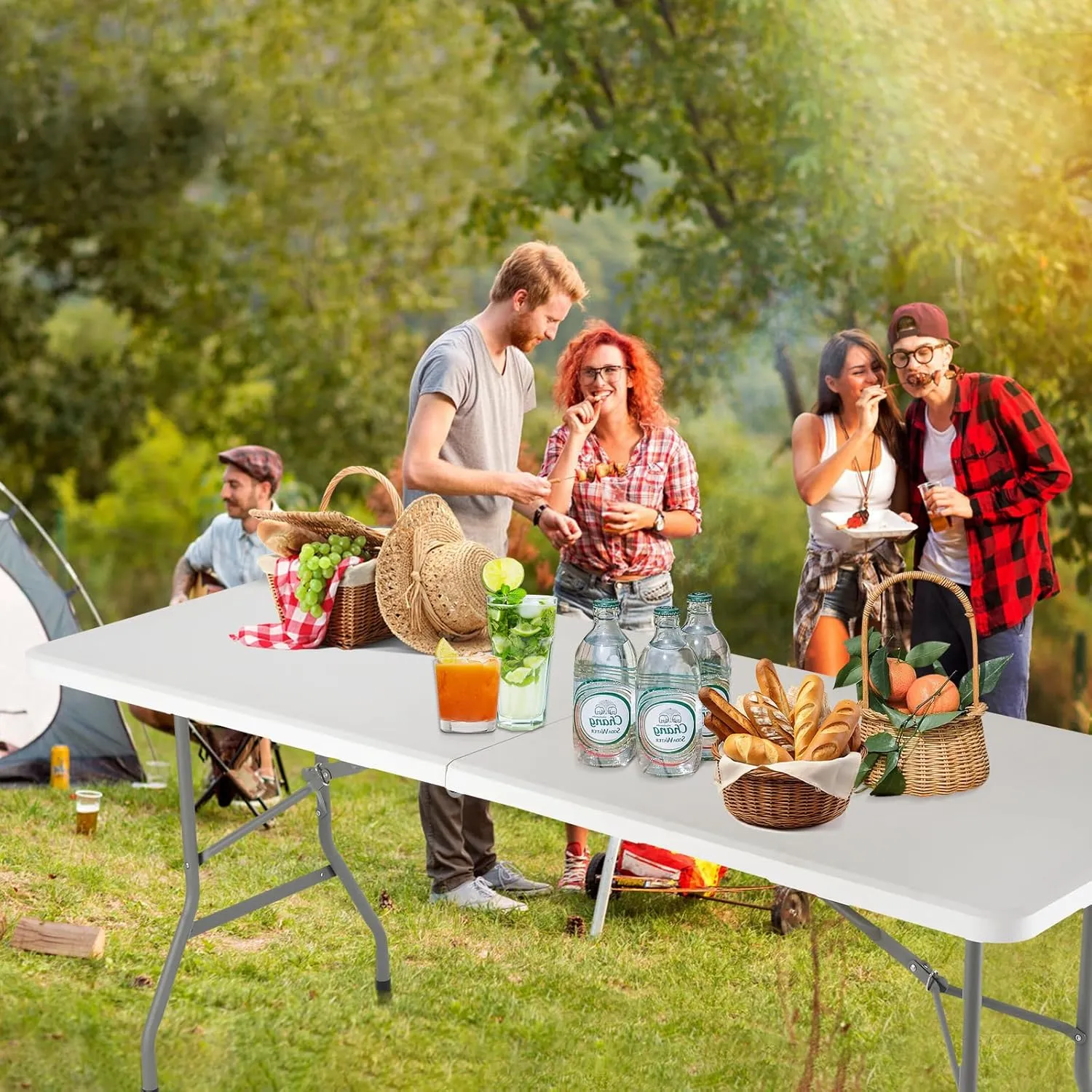Folding Table 6ft, Portable Fold-in-Half Utility Table for Party, Camping, Picnic, Banquet, Card, Wedding, Kitchen, BBQ - White