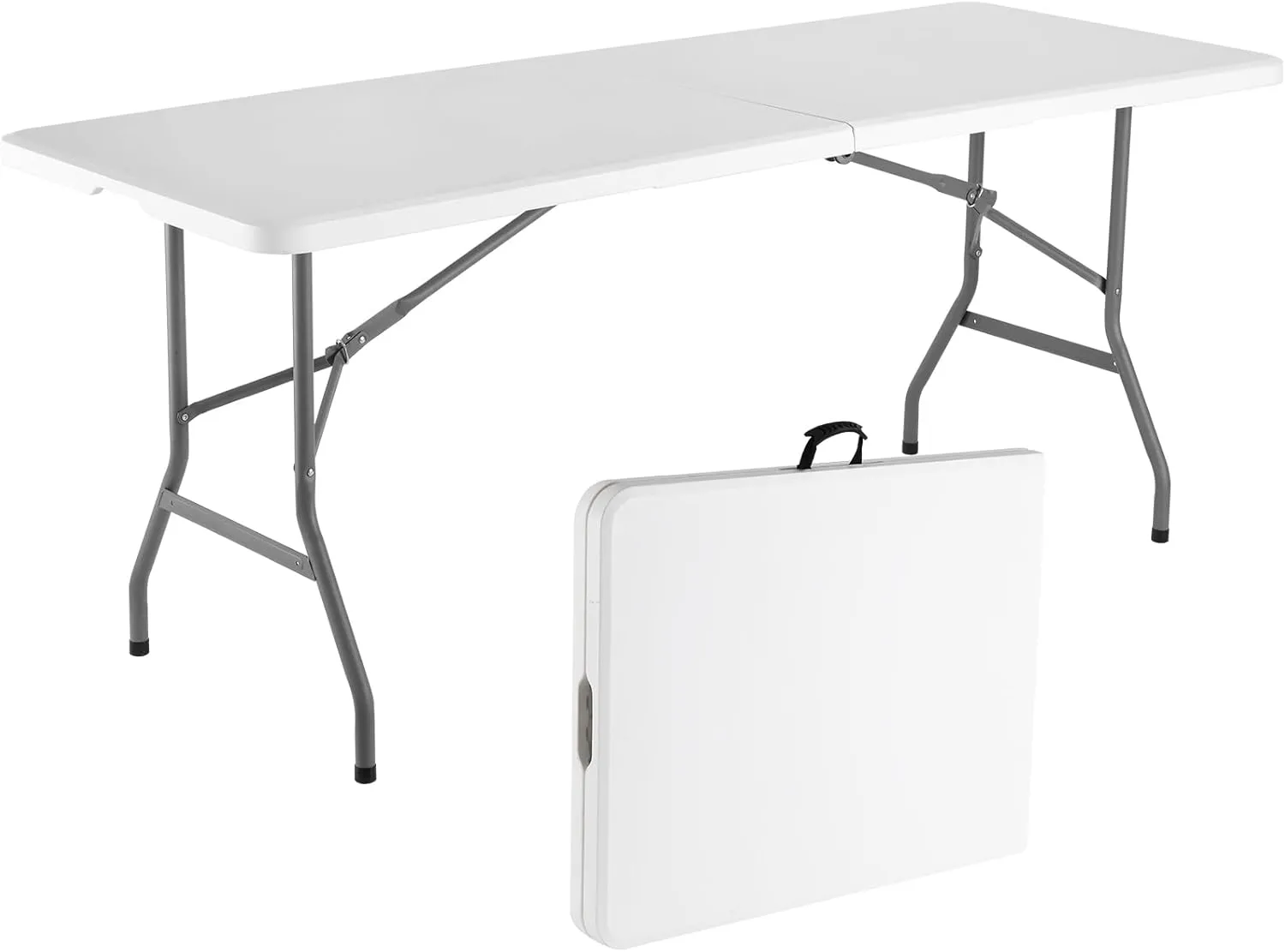 Folding Table 6ft, Portable Fold-in-Half Utility Table for Party, Camping, Picnic, Banquet, Card, Wedding, Kitchen, BBQ - White