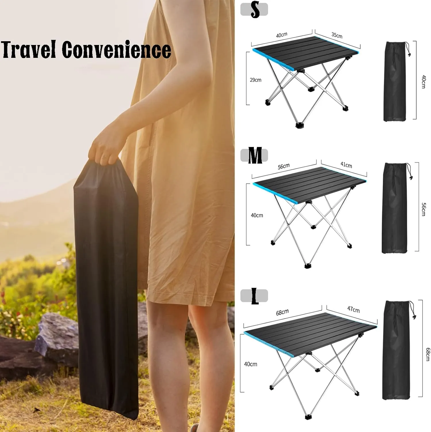 Folding Table Portable Small Camping Table Ultra Light Folding Beach Table Camping with Carrying Bag, Picnic Table Foldable Side Table Withstands Weights of Up to 55lbs,Blue,S