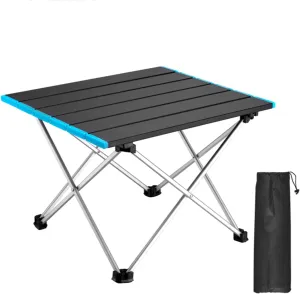 Folding Table Portable Small Camping Table Ultra Light Folding Beach Table Camping with Carrying Bag, Picnic Table Foldable Side Table Withstands Weights of Up to 55lbs,Blue,S