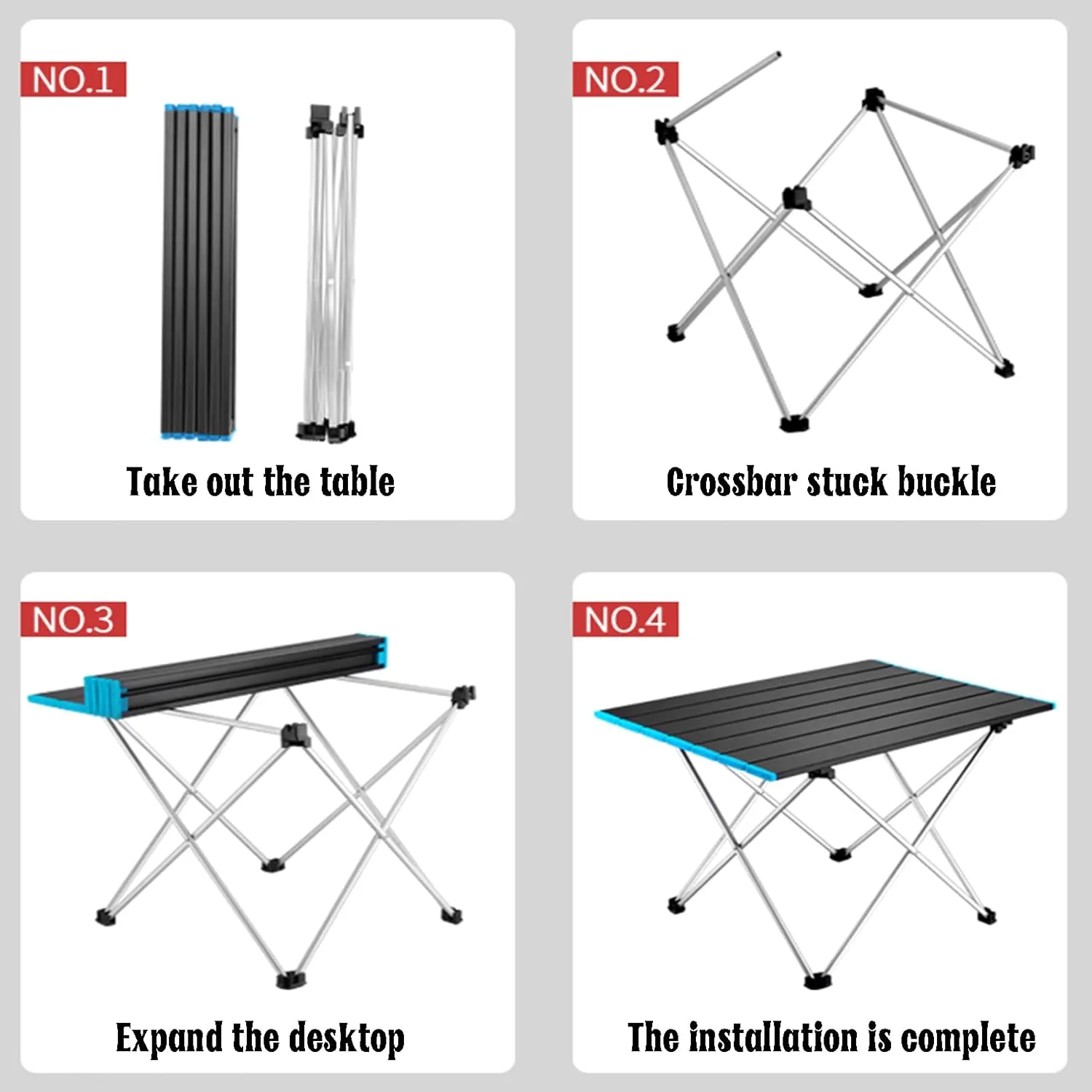 Folding Table Portable Small Camping Table Ultra Light Folding Beach Table Camping with Carrying Bag, Picnic Table Foldable Side Table Withstands Weights of Up to 55lbs,Blue,S