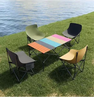 Folding Tables and Chairs, Table and Chair Set, Lightweight Roll Up Low Table, for Outdoor, Sand, Picnic, Party, Patio(Beige)